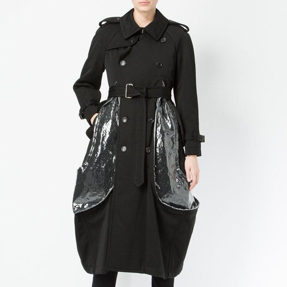 Comme des Garçons Black Bubble Trench Coat With Distressed Clear Plastic Details - Picture 1 of 8